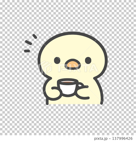 A hand-drawn illustration of a chick holding a cup and looking at the viewer, enjoying a coffee or tea break. A hand-drawn illustration of a chick holding a cup and looking at the viewer, enjoying a coffee or tea break. 137996426