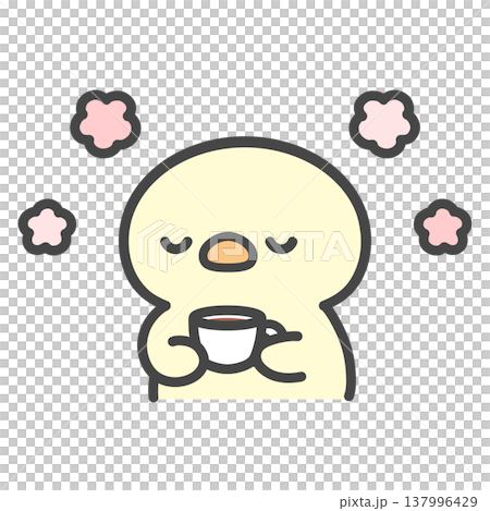 A hand-drawn illustration of a chick holding a cup and taking a moment to relax with coffee or tea. A hand-drawn illustration of a chick holding a cup and taking a moment to relax with coffee or tea. 137996429