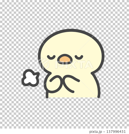 胸に手を当ててほっとするひよこの手書きイラスト 安心・安堵 137996431