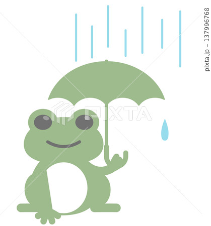 雨の日に傘をさすかわいいカエルのフラットイラスト 雨の日に傘をさすかわいいカエルのフラットイラスト 137996768