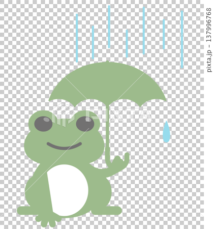 雨の日に傘をさすかわいいカエルのフラットイラスト 雨の日に傘をさすかわいいカエルのフラットイラスト 137996768