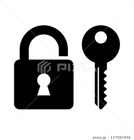 鍵と南京錠のシンプルなセキュリティアイコン 137997446
