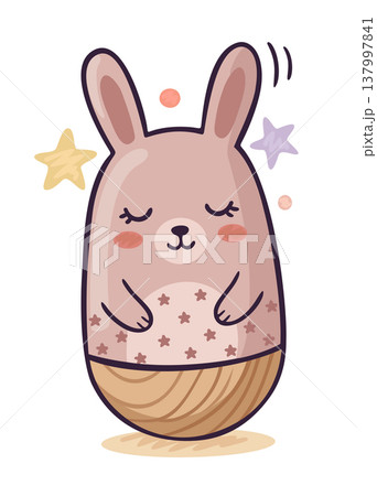 Cute kawaii bunny. Roly poly toy. Tumbler doll. Vector isolated illustration 137997841