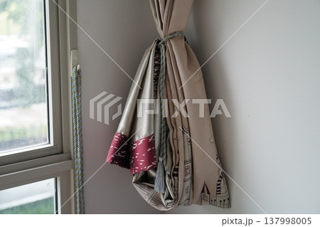 Window Curtains Tied Up Decorative Interior Design Window Curtains Tied Up Decorative Interior Design 137998005