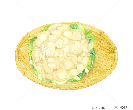 竹ざるに乗ったカリフラワー 野菜の手描き水彩イラスト素材 竹ざるに乗ったカリフラワー 野菜の手描き水彩イラスト素材 137998429