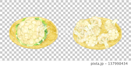 竹ざるに乗ったカリフラワーのセット 野菜の手描き水彩イラスト素材 竹ざるに乗ったカリフラワーのセット 野菜の手描き水彩イラスト素材 137998434