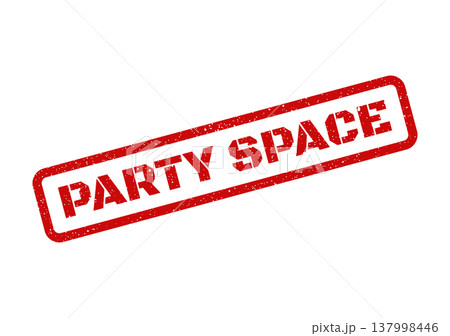 Grungy red stamp illustration featuring the text PARTY SPACE within a textured rectangular frame, ideal for venue announcements or signs 137998446