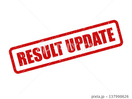 Important red rectangular grunge rubber stamp featuring the message RESULT UPDATE for revised information records 137998626