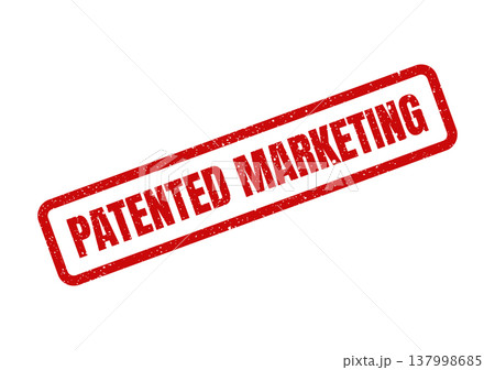 Official grunge texture rubber stamp for patented marketing strategies, signifying intellectual property in business promotion 137998685