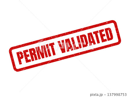 Official permit validation message in a grungy red stamp box indicating successful authorization 137998753