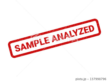 Official red grunge rubber stamp mark displaying the message sample analyzed for scientific research 137998796