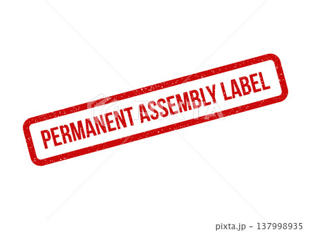Official red stamp mark with permanent assembly label text for industrial manufacturing documentation Official red stamp mark with permanent assembly label text for industrial manufacturing documentation 137998935