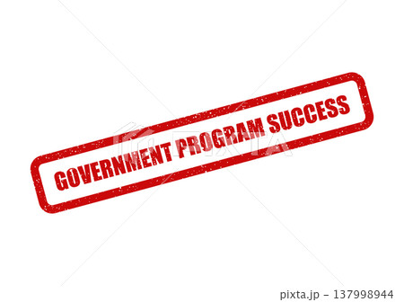 Official red textured rubber stamp indicating successful government program implementation on a document Official red textured rubber stamp indicating successful government program implementation on a document 137998944