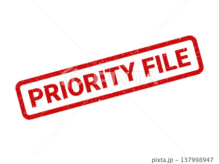 Official red textured rubber stamp with text PRIORITY FILE indicating urgent handling for important records Official red textured rubber stamp with text PRIORITY FILE indicating urgent handling for important records 137998947