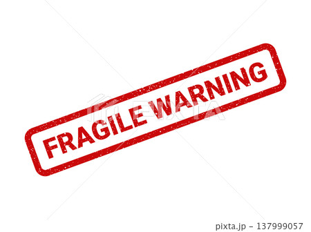 Prominent red rubber stamp with textured grunge effect conveying a clear FRAGILE WARNING inside a rectangular outline Prominent red rubber stamp with textured grunge effect conveying a clear FRAGILE WARNING inside a rectangular outline 137999057