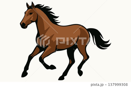 Illustration of a Brown Horse Running with Dynamic Movement 137999308