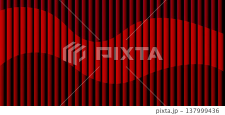 Deep red black ribbed glass texture with glossy vertical waves. 137999436