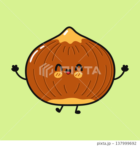 Happy hazelnut food cartoon character standing and smiling 137999692