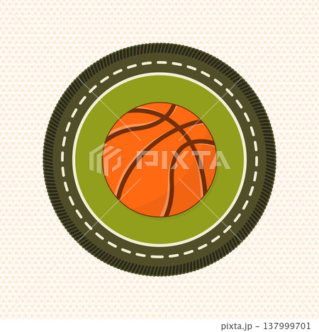 Basketball badge, retro vintage sport emblem in stitched patch style for basketball team logo, branding and apparel design. Vector Basketball badge, retro vintage sport emblem in stitched patch style for basketball team logo, branding and apparel design. Vector 137999701