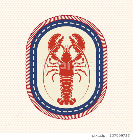 Scout badge with lobster, crayfish with claws. Vector. Merit patch, sticker for camping outdoor and academic activities. Perfect for scouting groups, camping events, outdoor apparel, stickers 137999727