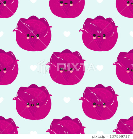 Purple cabbage characters seamless pattern with hearts 137999737