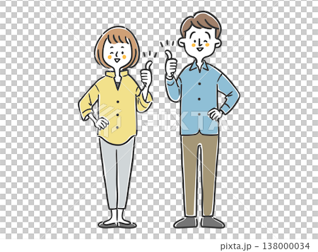 一對情侶豎起大拇指(全身像,向量圖) 一對情侶豎起大拇指(全身像,向量圖) 138000034