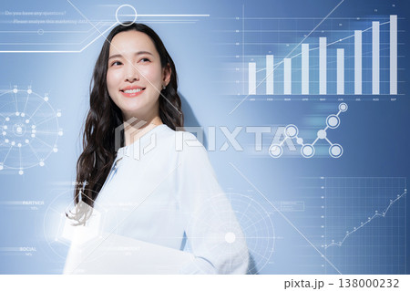 AIデータ分析でスピード感ある成長や成功する女性ビジネスの未来と成功イメージ AIデータ分析でスピード感ある成長や成功する女性ビジネスの未来と成功イメージ 138000232