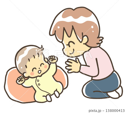 赤ちゃんをあやす女性 138000413