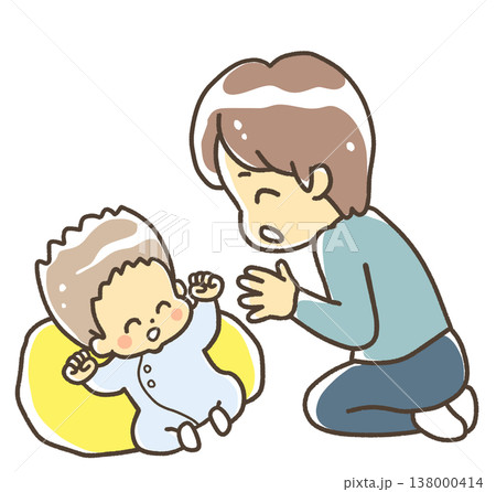 剛毛な赤ちゃんをあやす男性 剛毛な赤ちゃんをあやす男性 138000414