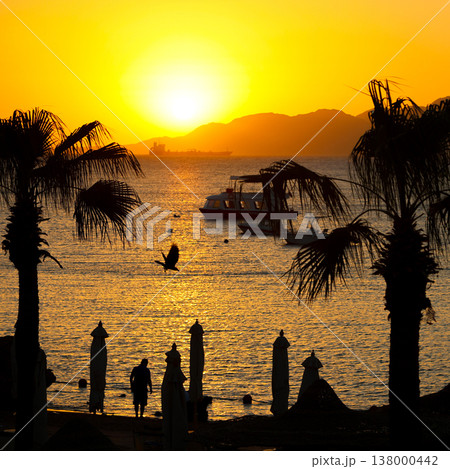 Seascape - the sun rises over the island early in the morning Seascape - the sun rises over the island early in the morning 138000442