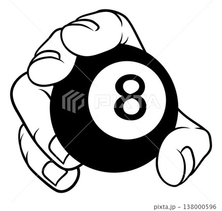 Mascot Person Hand Holding Pool Billiards 8 Ball 138000596
