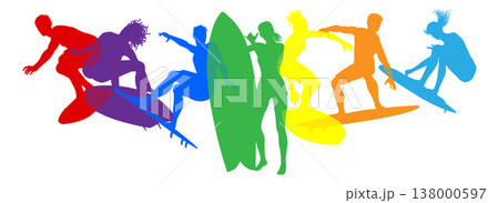 Surfer Surfboard Surfers Men Women Silhouettes Surfer Surfboard Surfers Men Women Silhouettes 138000597