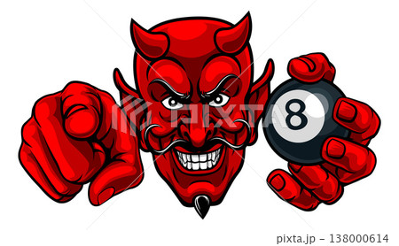 Devil Billiards Pool 8 Ball Mascot Illustration Devil Billiards Pool 8 Ball Mascot Illustration 138000614
