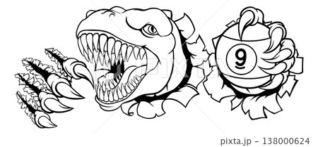 Dinosaur and 9 Ball Nine Ball Pool Cartoon Mascot 138000624