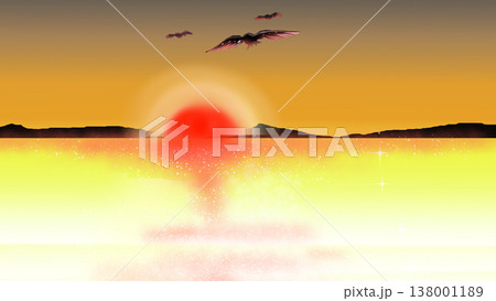 朝焼けと海の横長背景イラスト 朝焼けと海の横長背景イラスト 138001189