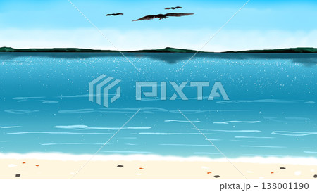 青い海と空の横長背景イラスト 138001190