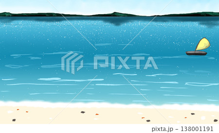 海に浮かぶボートの横長背景イラスト 138001191