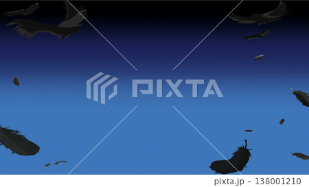 夜の空と鳥のシルエットの横長背景イラスト 夜の空と鳥のシルエットの横長背景イラスト 138001210