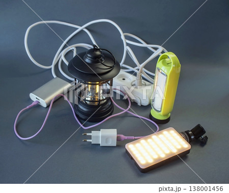 Portable solutions for power and lighting in emergency situations: lanterns, flashlights, power banks and external batteries 138001456