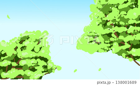 青空と舞い散る葉の夏の横長風景イラスト 青空と舞い散る葉の夏の横長風景イラスト 138001689