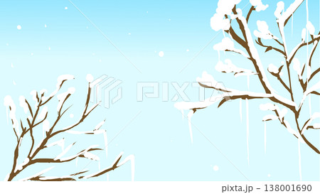 青空と舞い散る雪の冬の横長風景イラスト 青空と舞い散る雪の冬の横長風景イラスト 138001690