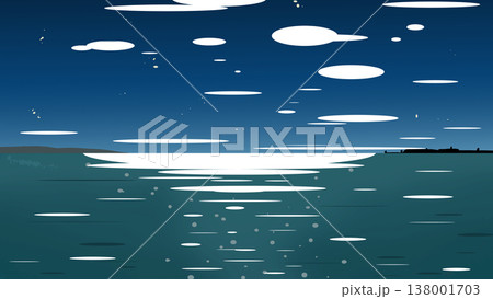 夜空と月が映る海のシンプルな横長背景イラスト 138001703