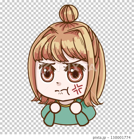 A color illustration of an angry girl with a warm undertone (spring type). A color illustration of an angry girl with a warm undertone (spring type). 138001774