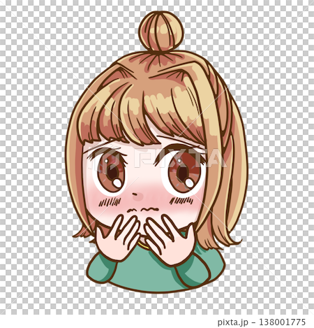 一幅帶有暖色調(春季型)的害羞女孩的彩色插圖。 一幅帶有暖色調(春季型)的害羞女孩的彩色插圖。 138001775