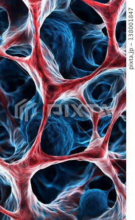 Detailed close up of red and blue cells showcasing intricate features and vibrant color contrast Detailed close up of red and blue cells showcasing intricate features and vibrant color contrast 138001847