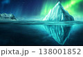 Breathtaking arctic iceberg under aurora borealis with glacial rock in shimmering ocean reflections 138001852
