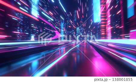 Vibrant blurred neon lights create a dreamlike futuristic cityscape with stunning bokeh effects 138001855