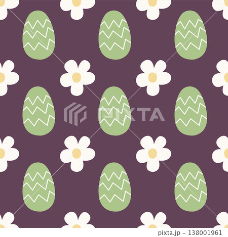 Seamless easter egg pattern with simple flowers in soft colors. Perfect for holiday textile, wrapping paper, and surface design. Cute modern spring background. Seamless easter egg pattern with simple flowers in soft colors. Perfect for holiday textile, wrapping paper, and surface design. Cute modern spring background. 138001961