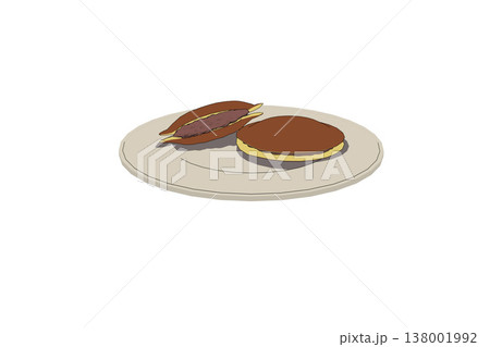 白背景のどら焼きとあんこ断面イラスト 138001992