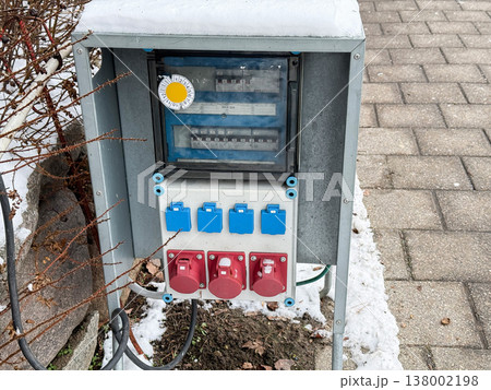 Outdoor Electrical Distribution Box with Industrial Power Socket. Outdoor Electrical Distribution Box with Industrial Power Socket. 138002198